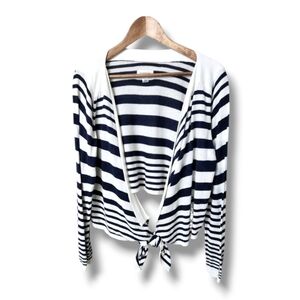 Avenue Long Sleeve Striped Drape Front Cardigan  | 14/16